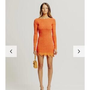 New Torn By Ronny Kobo Erin Knit Low Back Long Sleeves Mini Orange Dress Size S